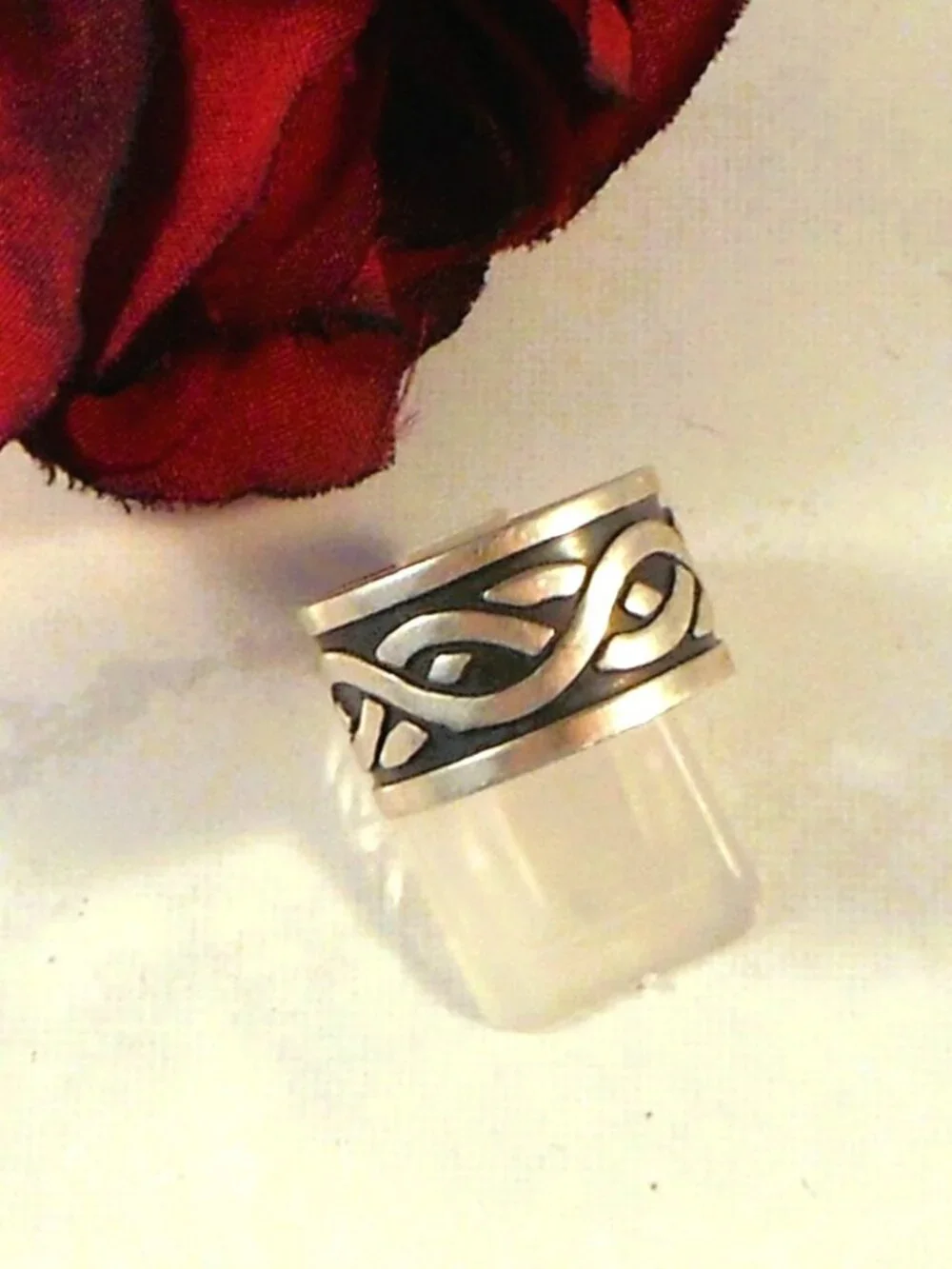 Sterling Silver Band Ring With Braided Wave Design Size 6 - Mexican Made